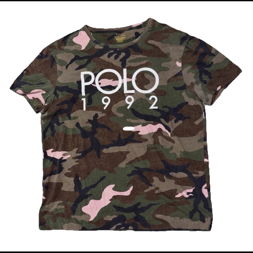 Polo Ralph Lauren Mens XL Green & Pink Camo 1992 Graphic Tee Shirt Short Sleeve